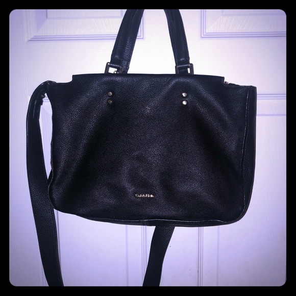 Calvin Klein blk pebbled leather satchel - Picture 1 of 6